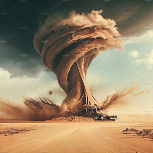 Tornado desert storm. Whirlwind kick up dust on the plain in the desert cover image.