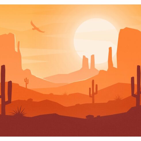 Daytime cartoon flat style desert cover image.