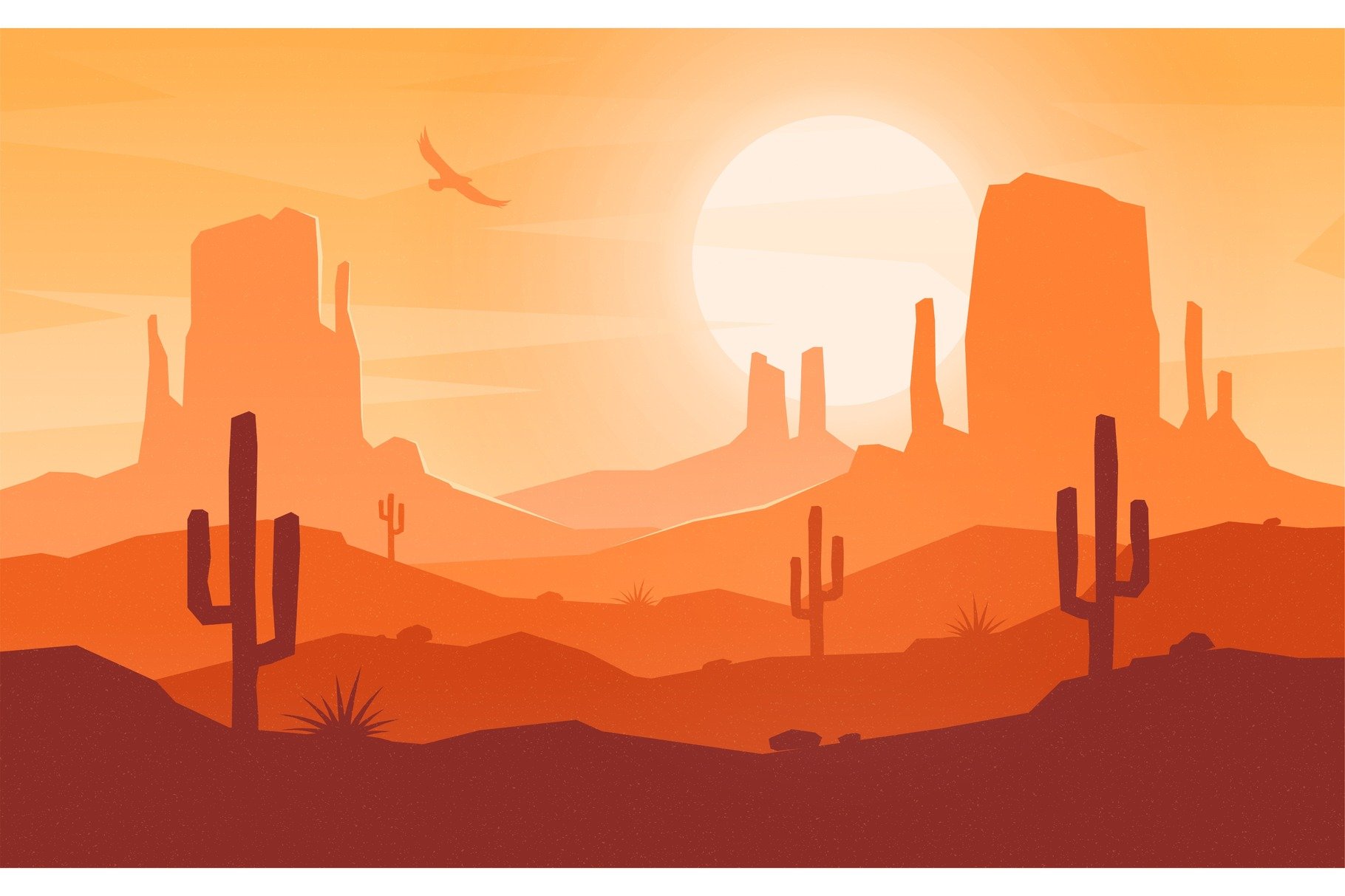 Daytime cartoon flat style desert cover image.