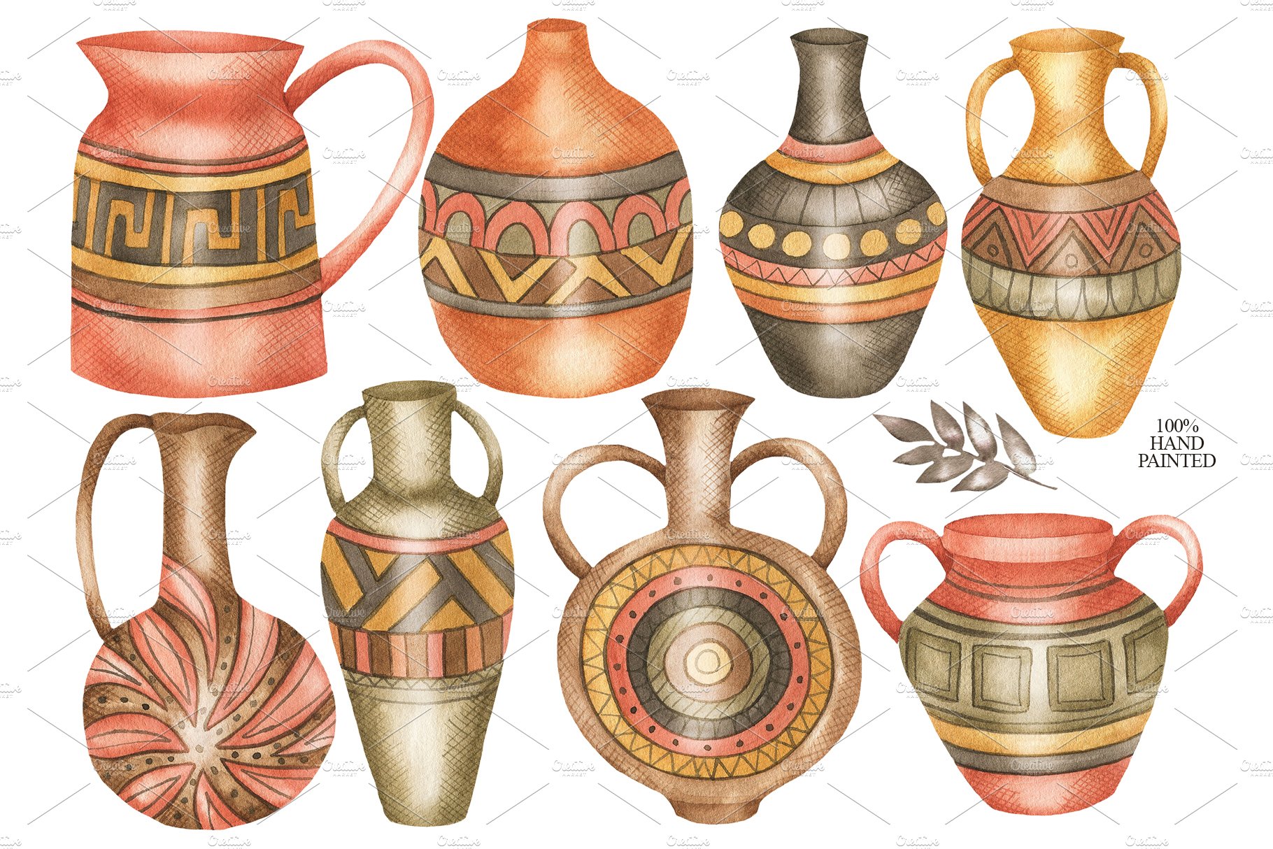Watercolor Vintage Pots, Vases preview image.
