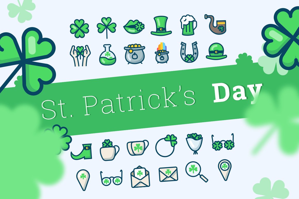 St. Patrick's Day icons (24 + 24) cover image.