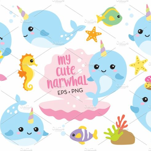 Cute Baby Narwhal or Whale Unicorn cover image.