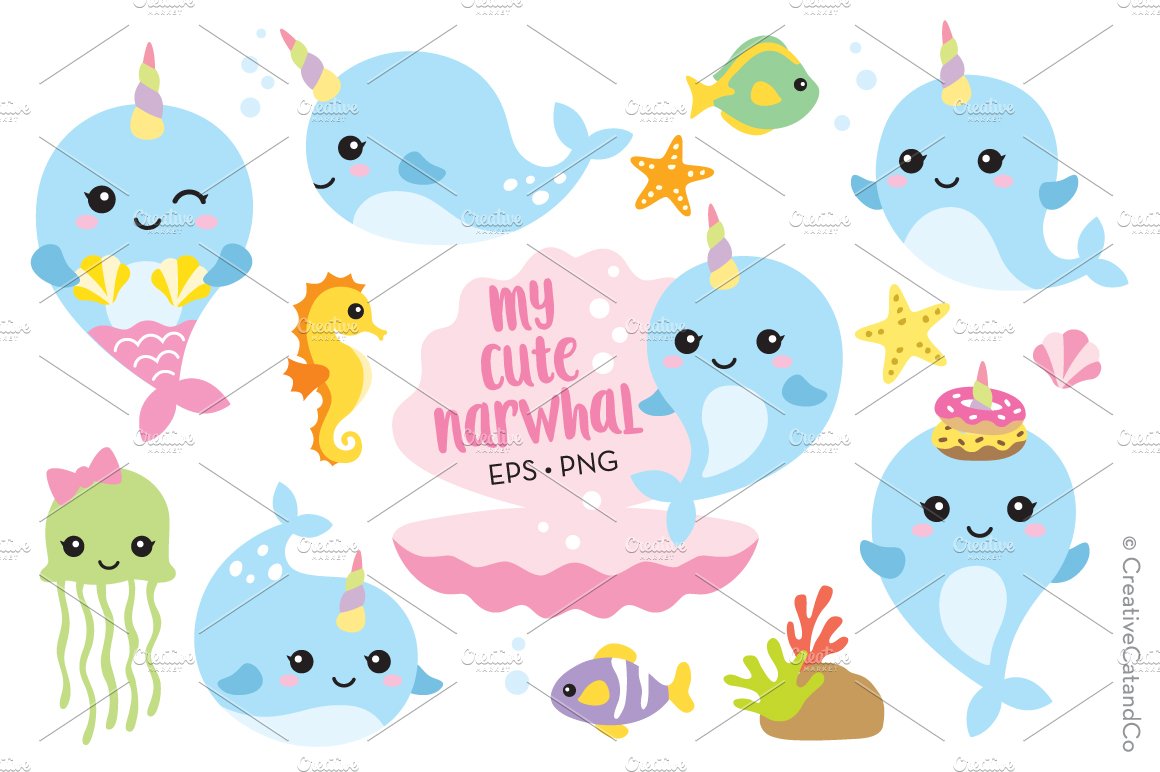 Cute Baby Narwhal or Whale Unicorn cover image.