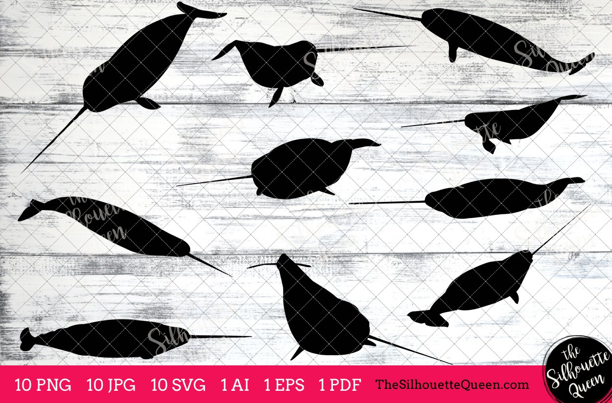 Narwhal Silhouette Vector Graphics preview image.