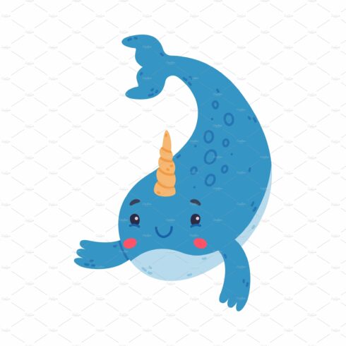 Funny cute baby narwhal. Cheerful cover image.