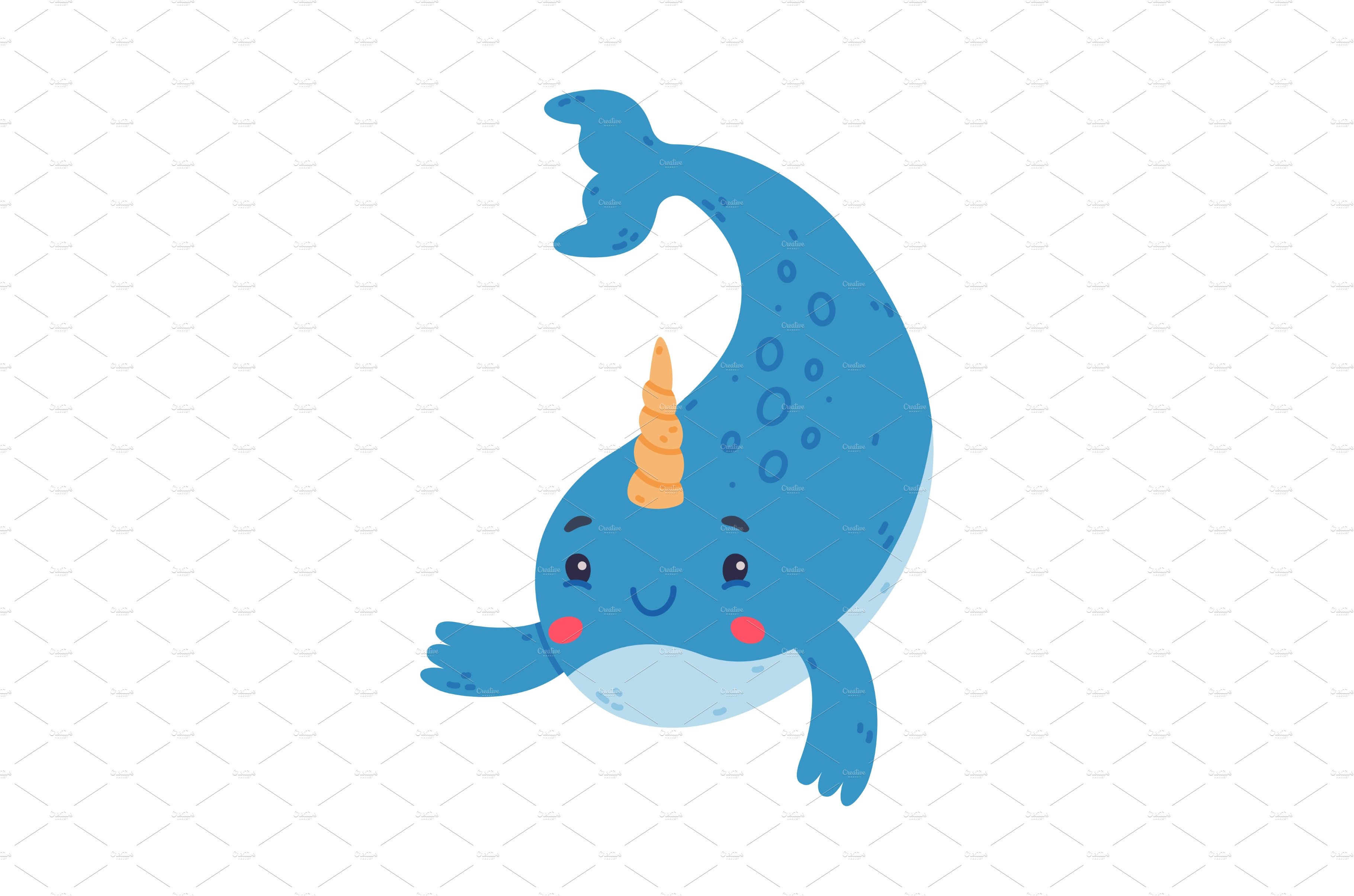 Funny cute baby narwhal. Cheerful cover image.