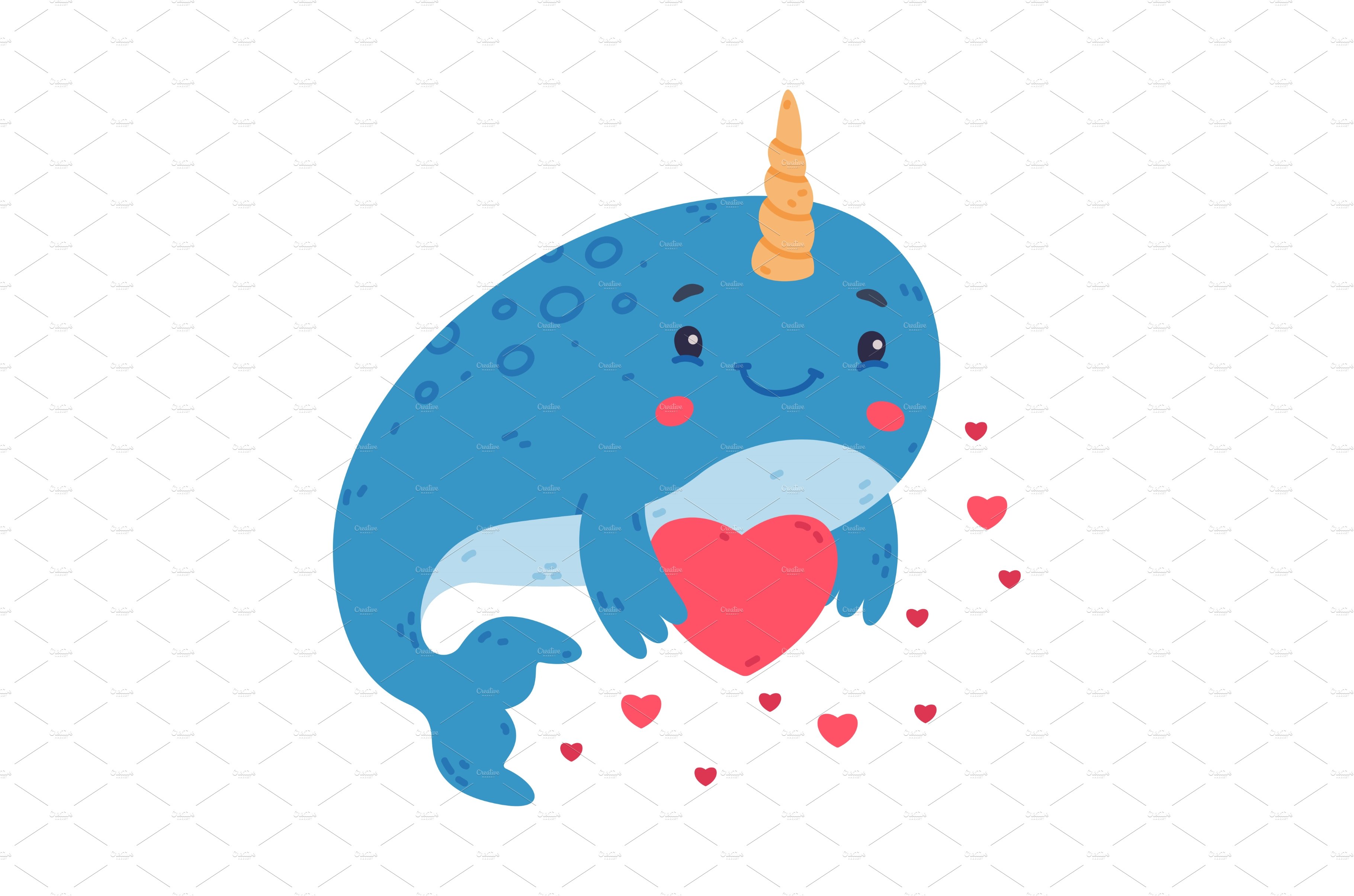 Funny cute baby narwhal holding red cover image.
