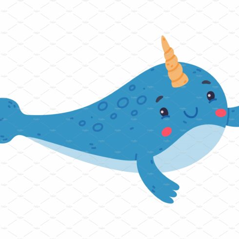 Funny cute swimming baby narwhal cover image.