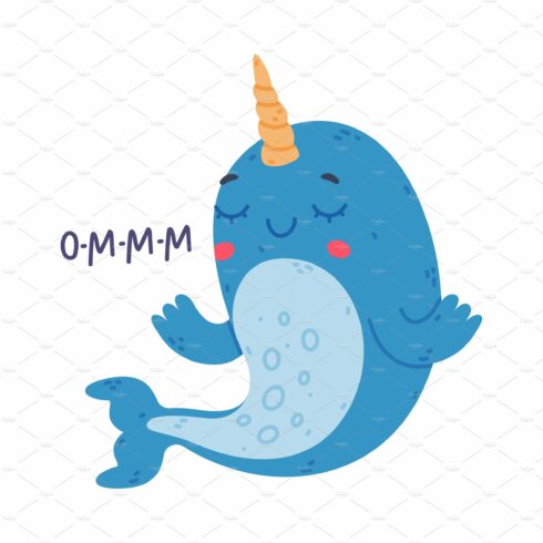 Funny baby narwhal meditating. Cute cover image.