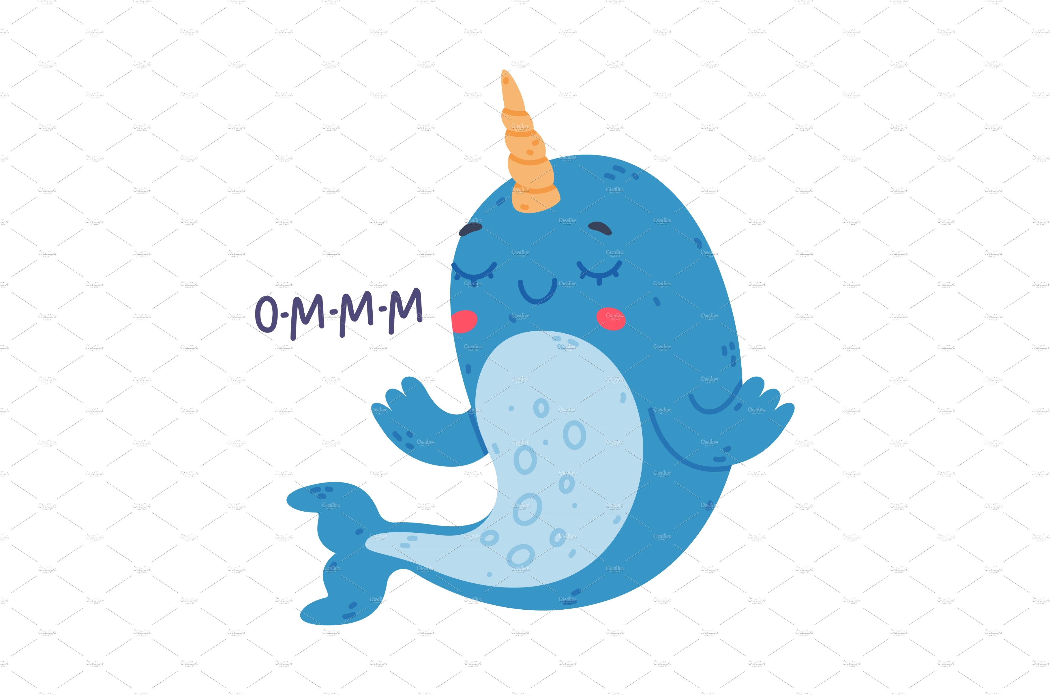 Funny baby narwhal meditating. Cute cover image.