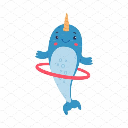 Funny cute baby narwhal exercising cover image.