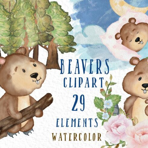 Beaver clipart Cute forest animals cover image.