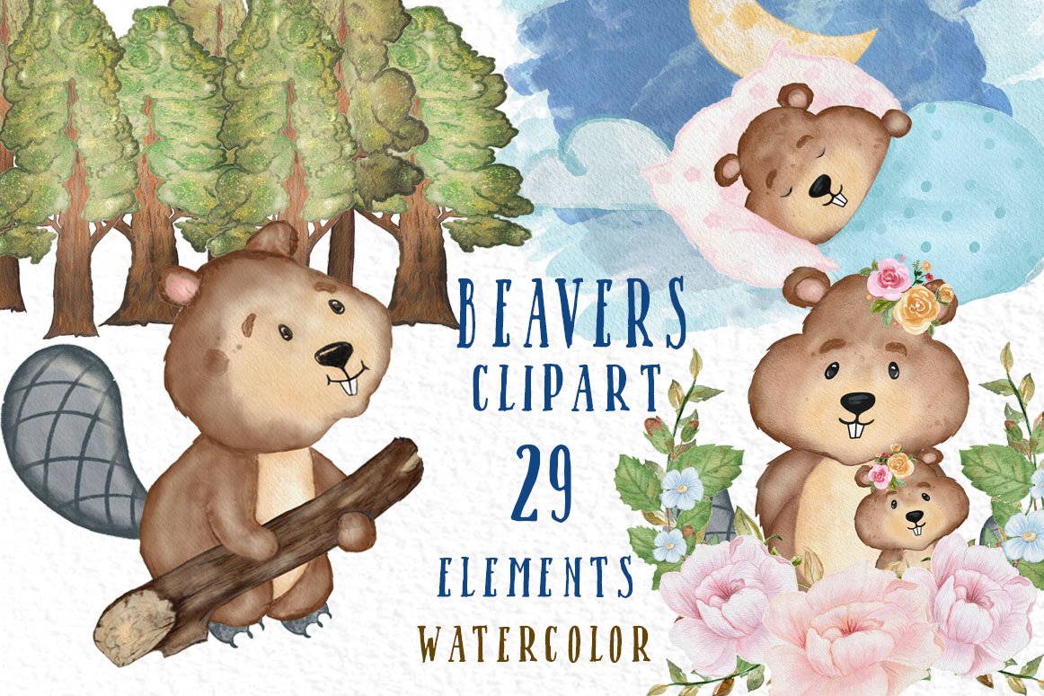 Beaver clipart Cute forest animals cover image.
