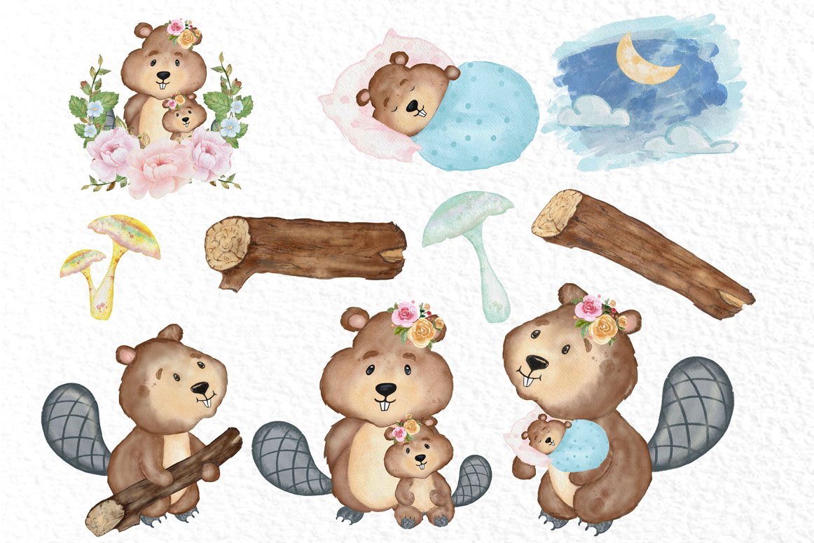Beaver clipart Cute forest animals preview image.