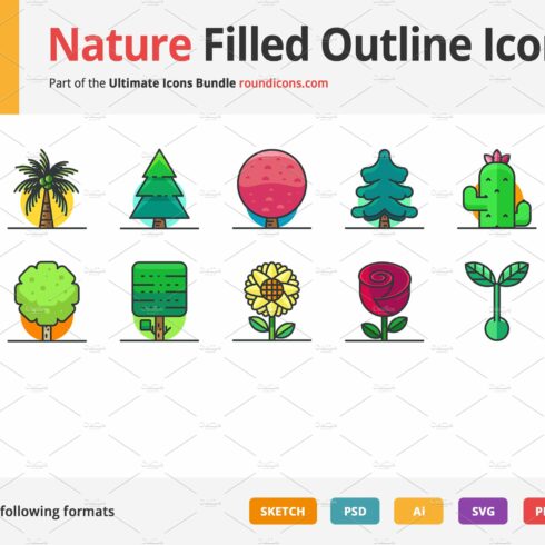 14 Nature Filled Outline Icons cover image.