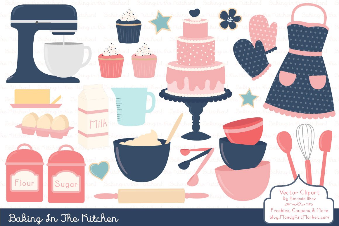 Navy & Pink Baking Clipart cover image.