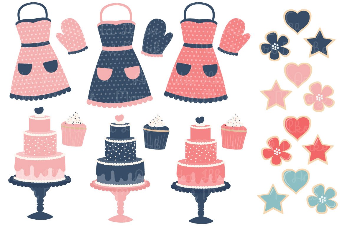 Navy & Pink Baking Clipart preview image.