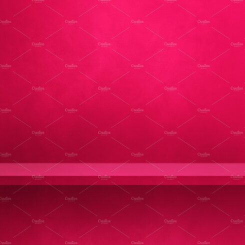 Empty shelf on a pink wall. Background template. Horizontal back cover image.