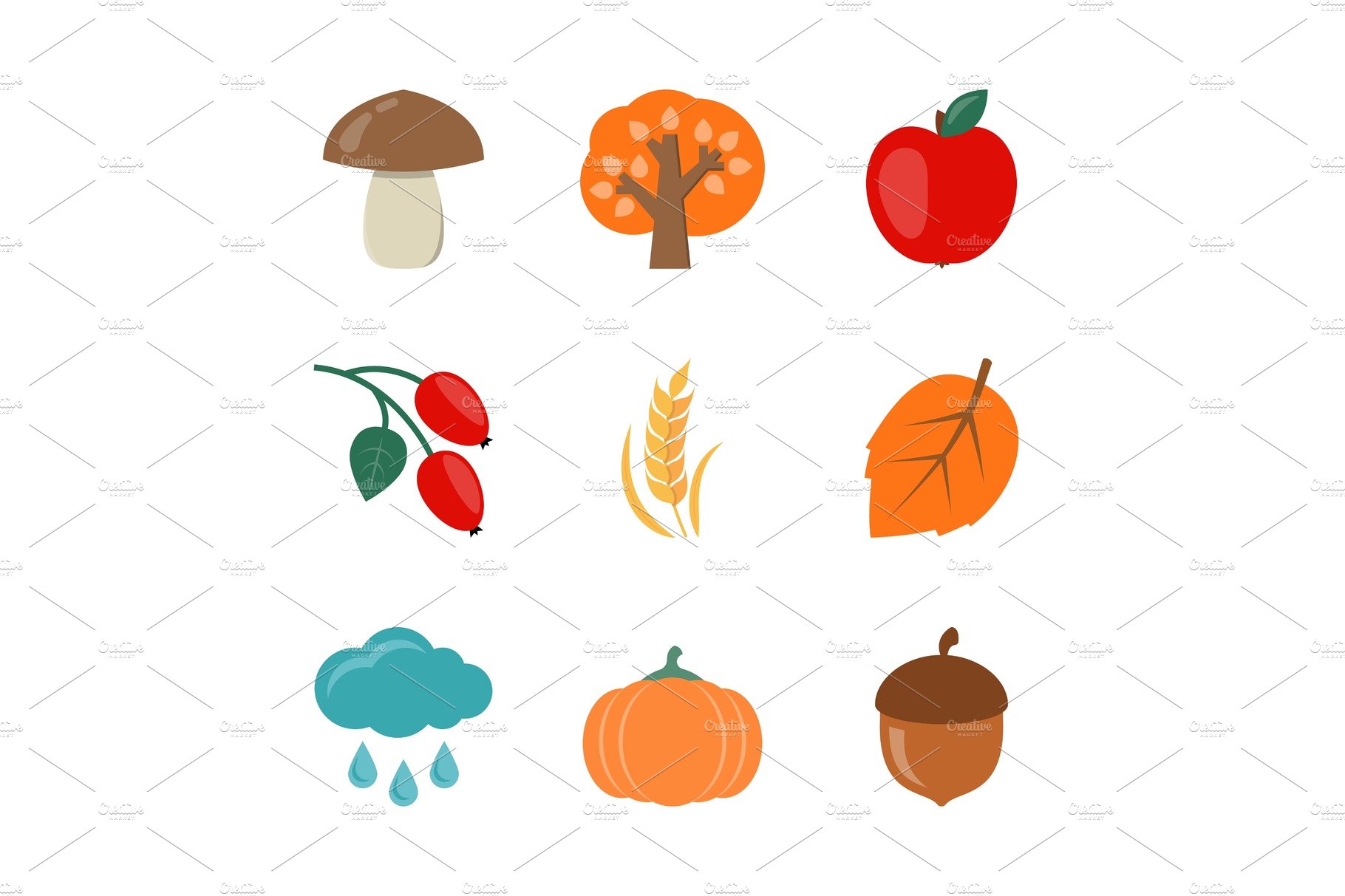 Autumn flat icons cover image.