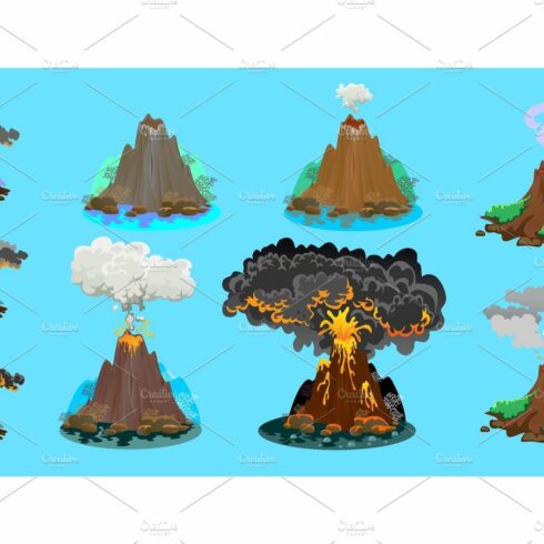 A set of volcanoes of varying degrees of eruption, a sleeping or awakening ... cover image.