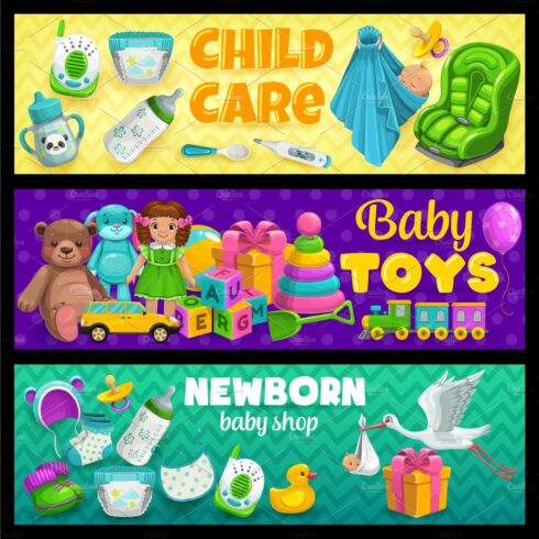 Child care and kid toys shop banners cover image.