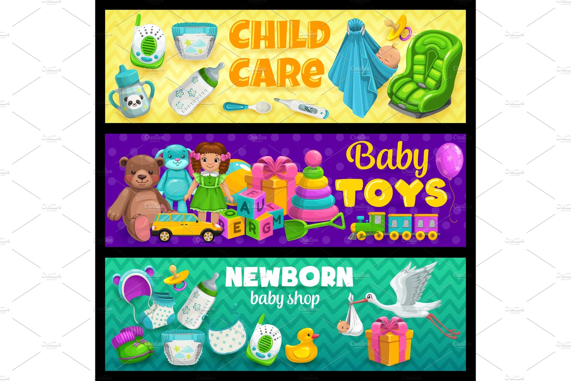 Child care and kid toys shop banners cover image.