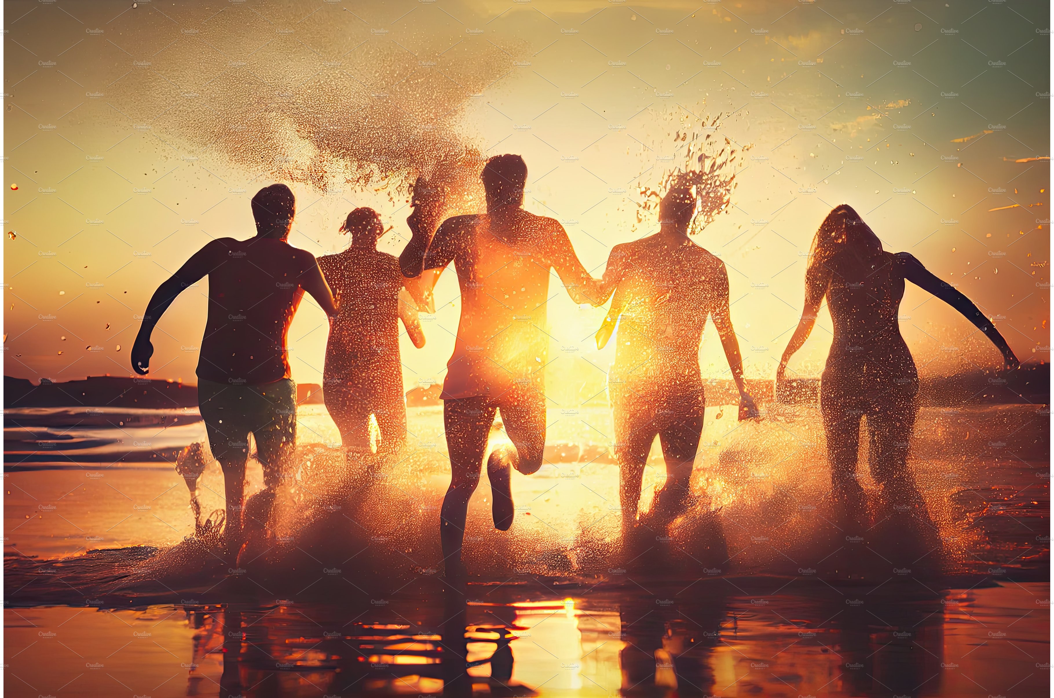 young people running on sunset sea cover image.