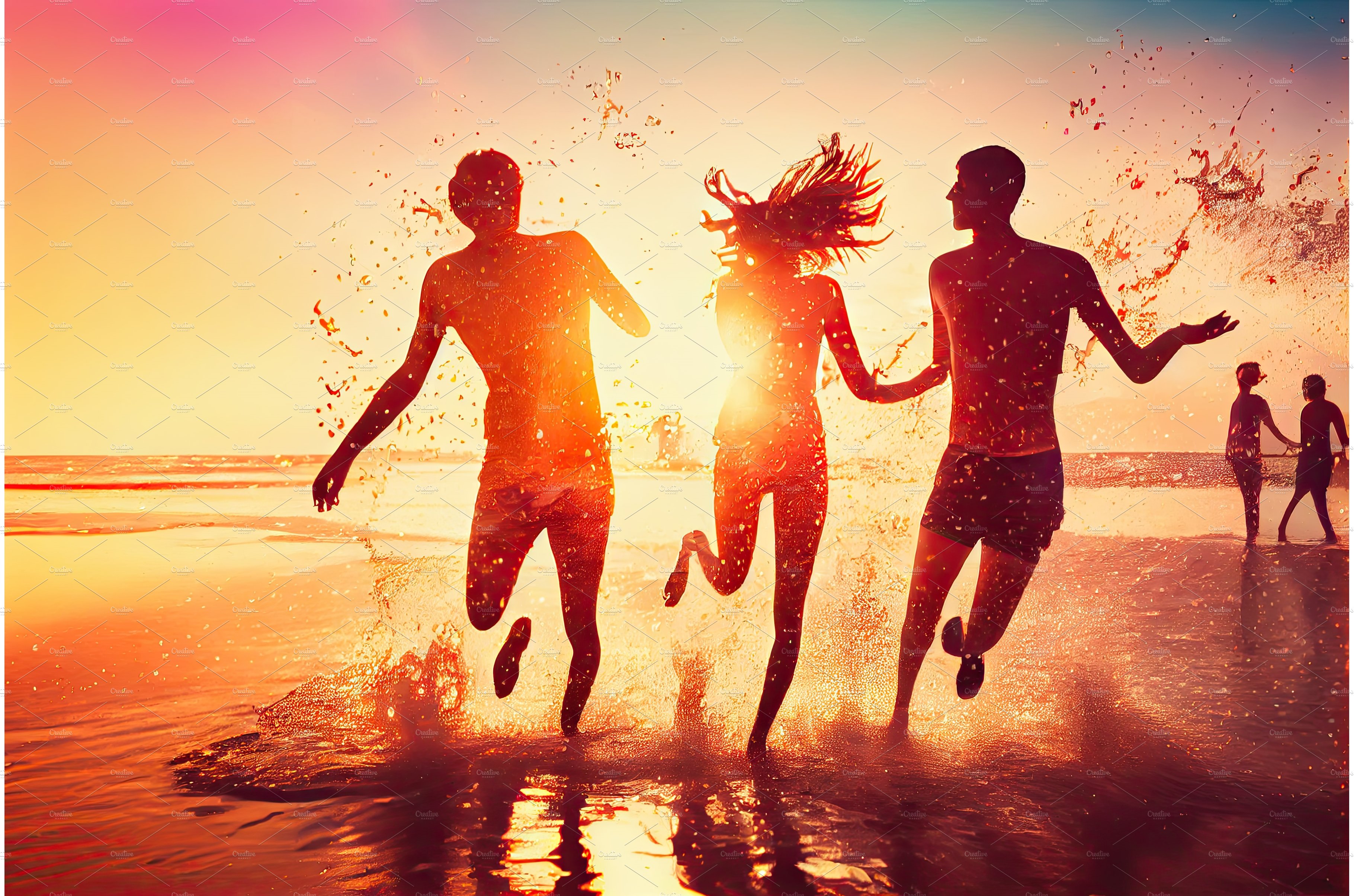 young people running on sunset sea cover image.