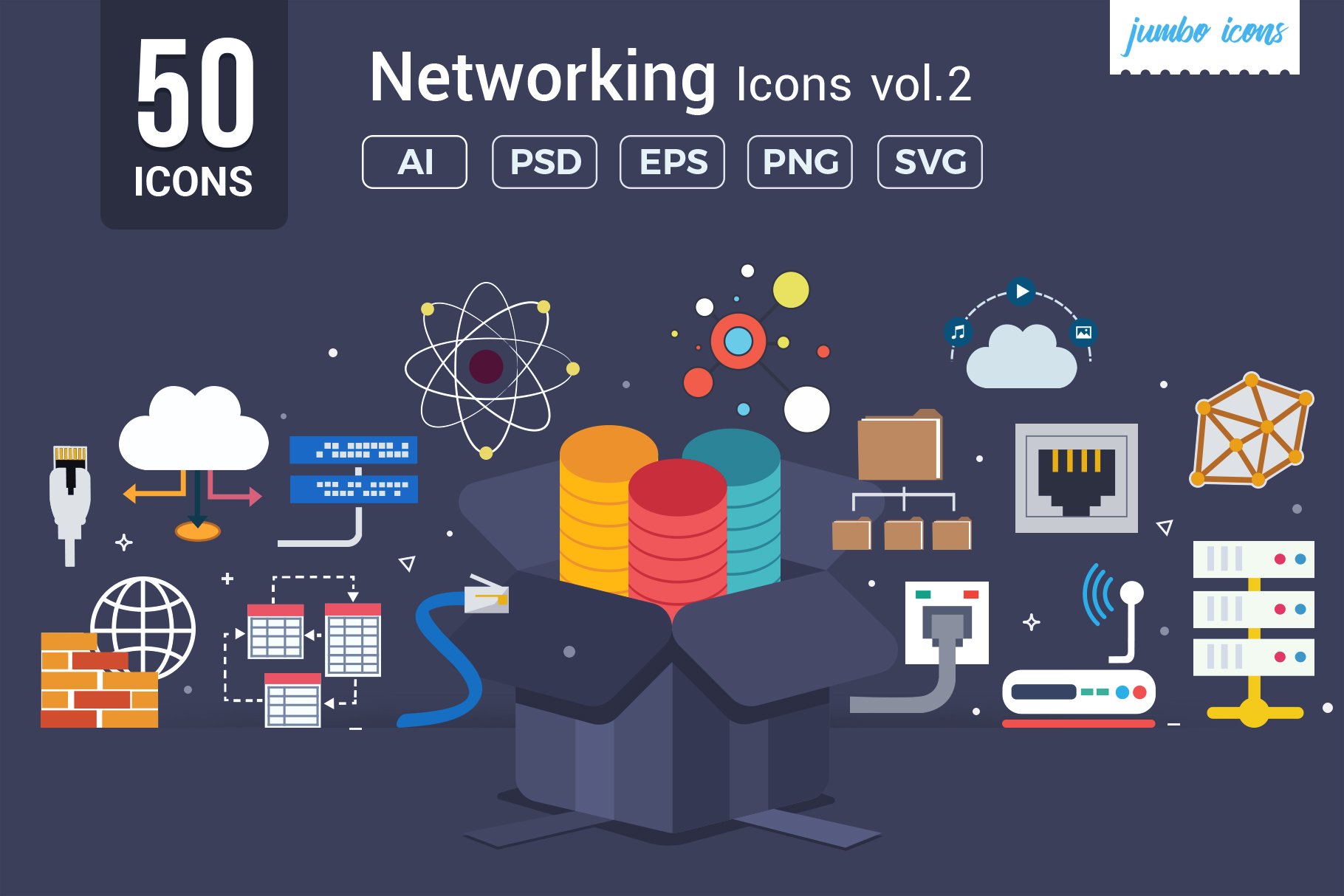 Flat Vector Icons Networking Pack V2 cover image.