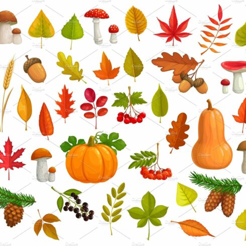 Autumn cartoon vector icons cover image.