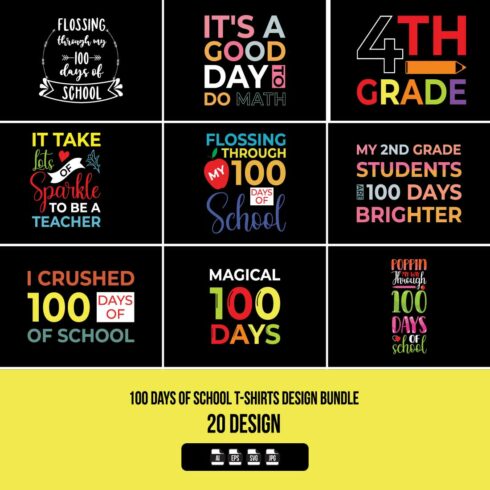 100 Days of School T-Shirts Design Bundle cover image.