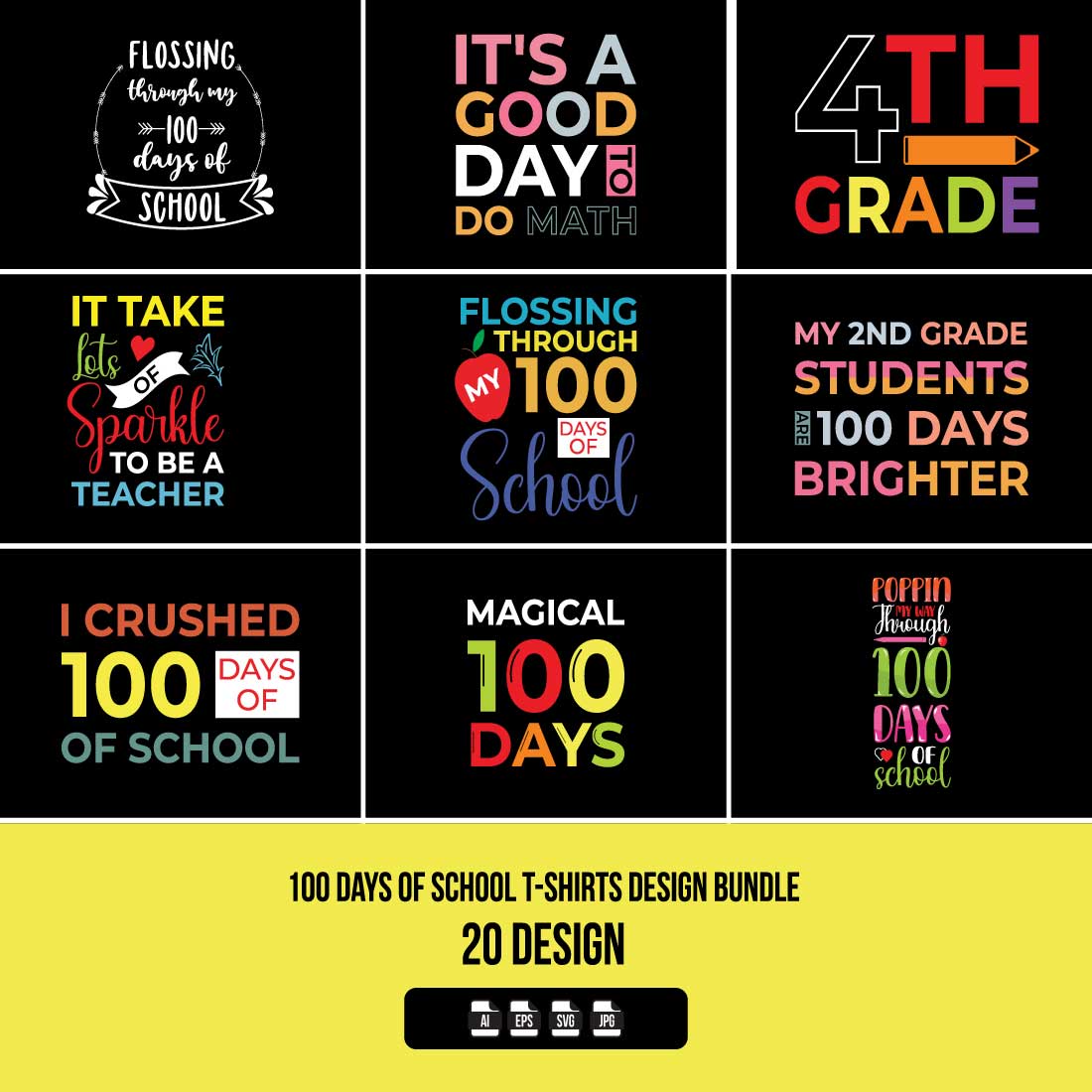 100 Days of School T-Shirts Design Bundle preview image.
