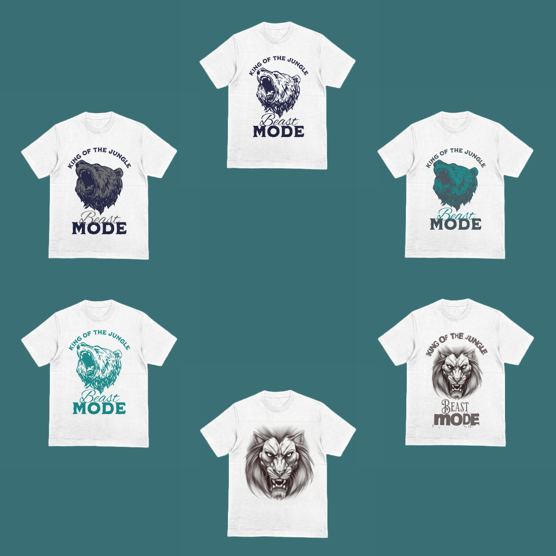 6 vintage tshirt design bundle "King of the Jungle, Beast Mode" preview image.