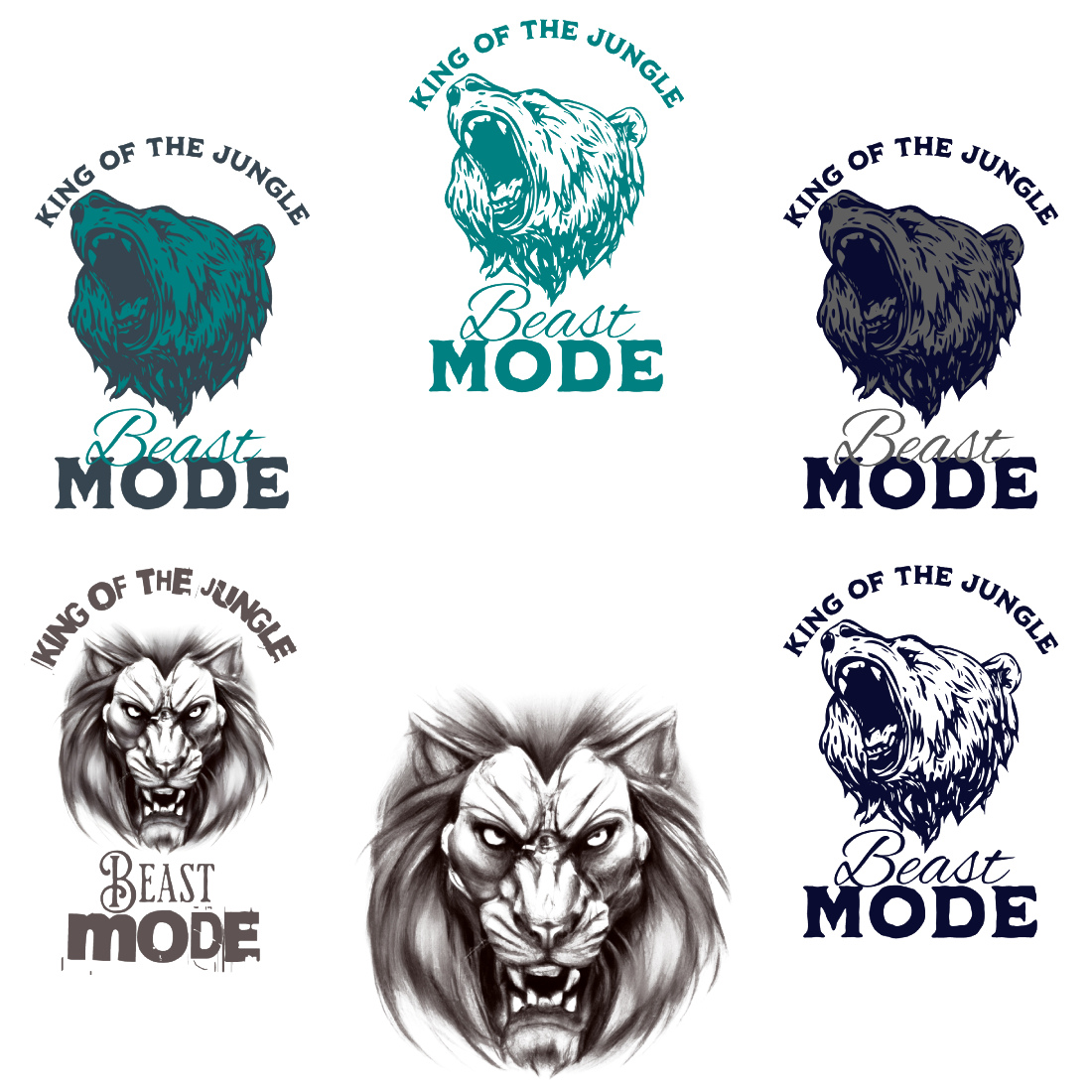 6 vintage tshirt design bundle "King of the Jungle, Beast Mode" cover image.