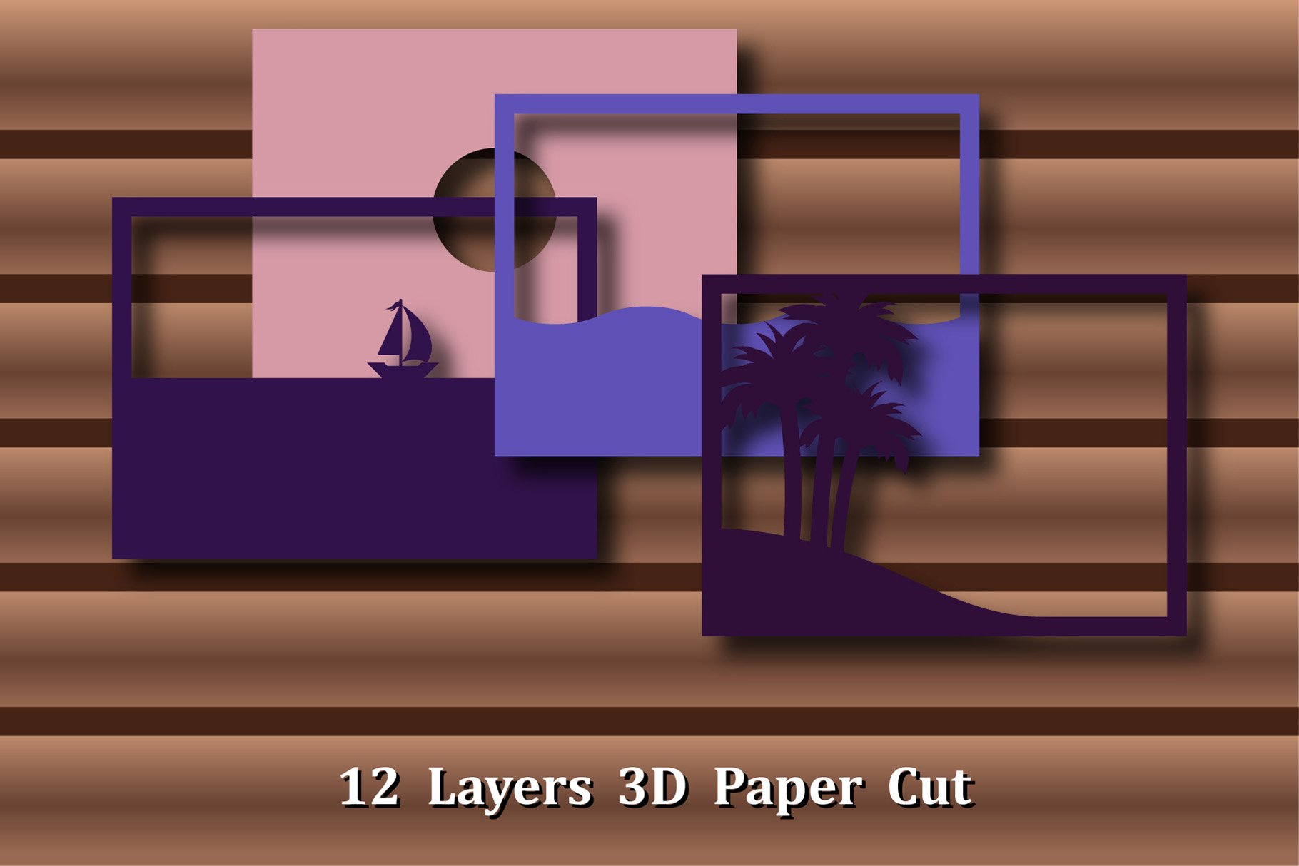 Sunset Sea 3D Paper Cut Panel preview image.
