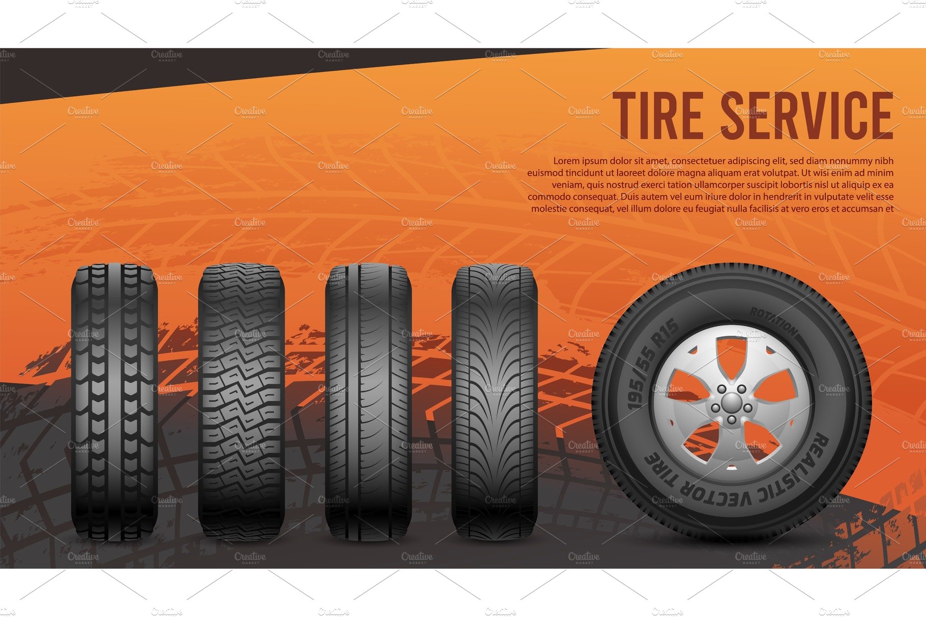 Tire service banner. Tires, car cover image.