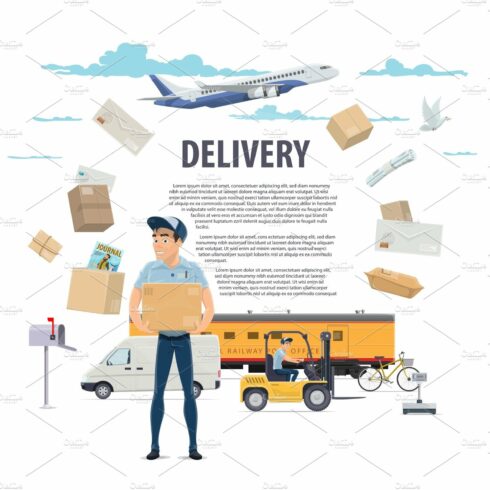 Post mail delivery and postman vector poster cover image.