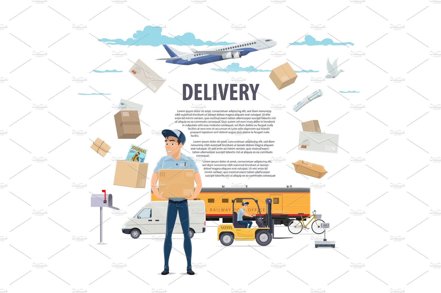 Post mail delivery and postman vector poster cover image.