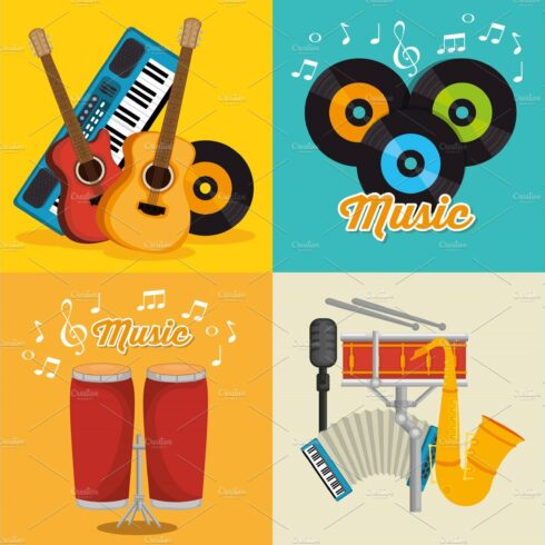 set musical instruments icons cover image.
