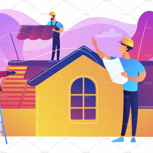 Roofing services concept vector cover image.