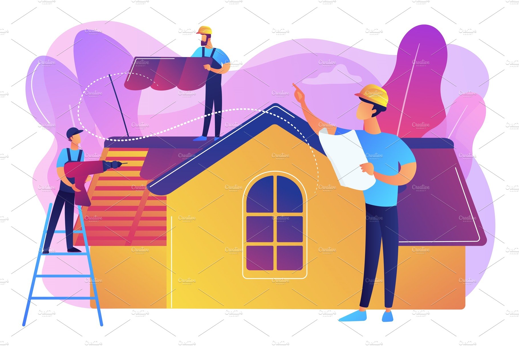 Roofing services concept vector cover image.