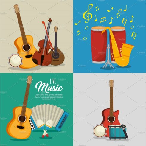 set musical instruments icons cover image.