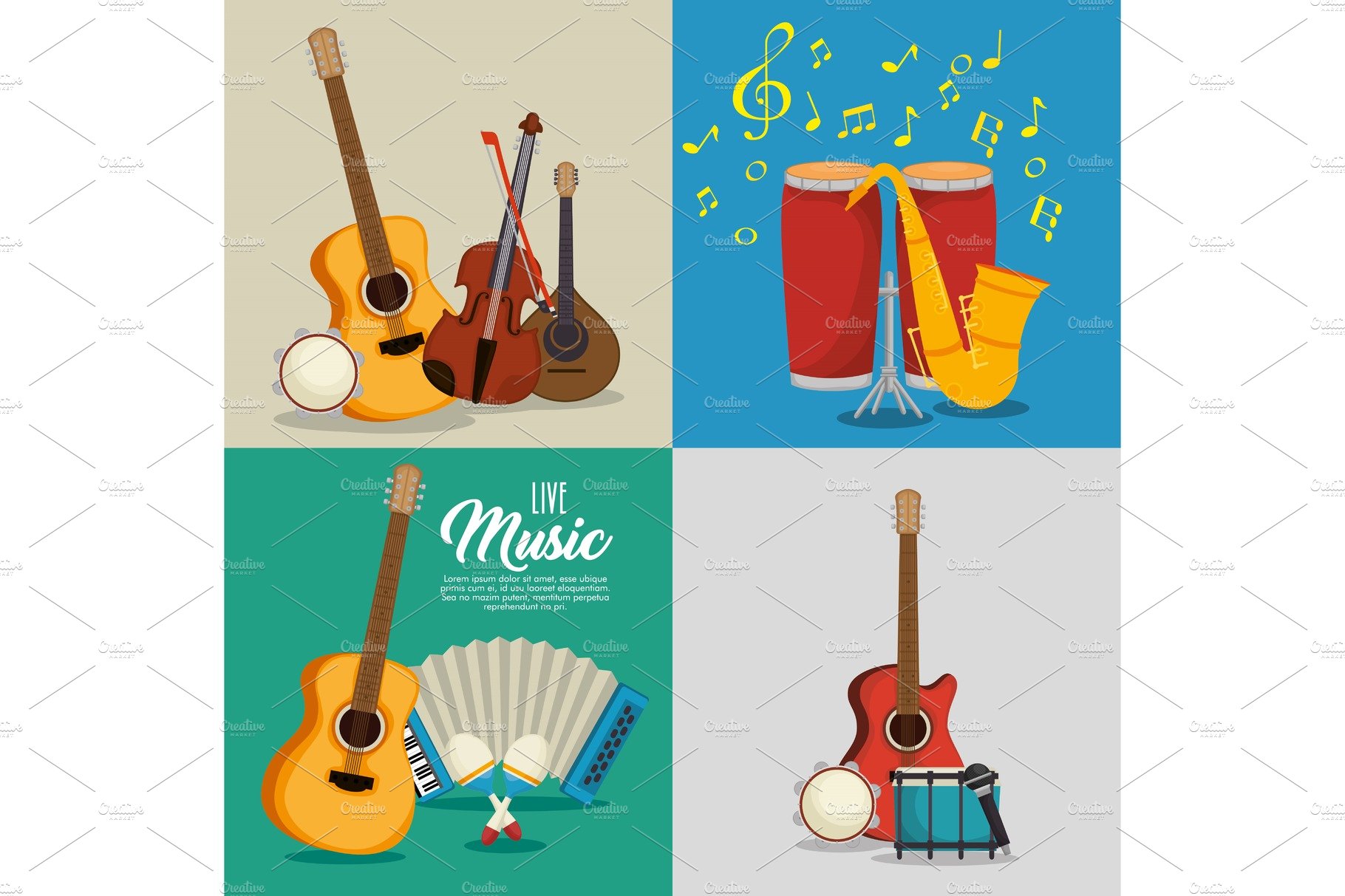 set musical instruments icons cover image.