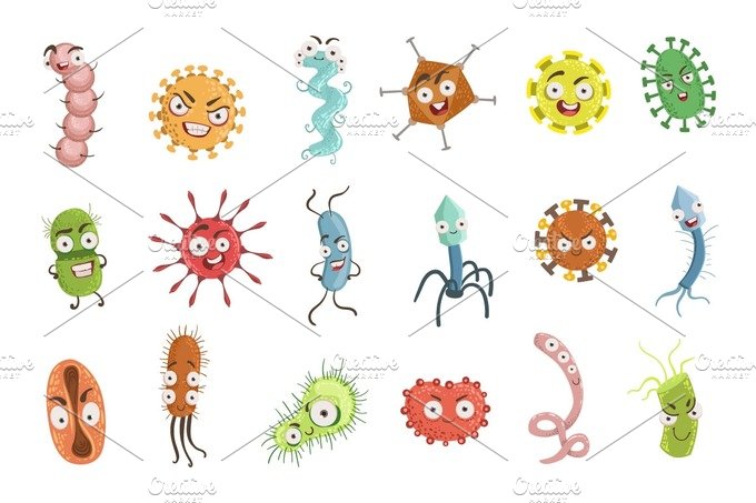 Viruses And Bacterria Cartoon Characters Set cover image.