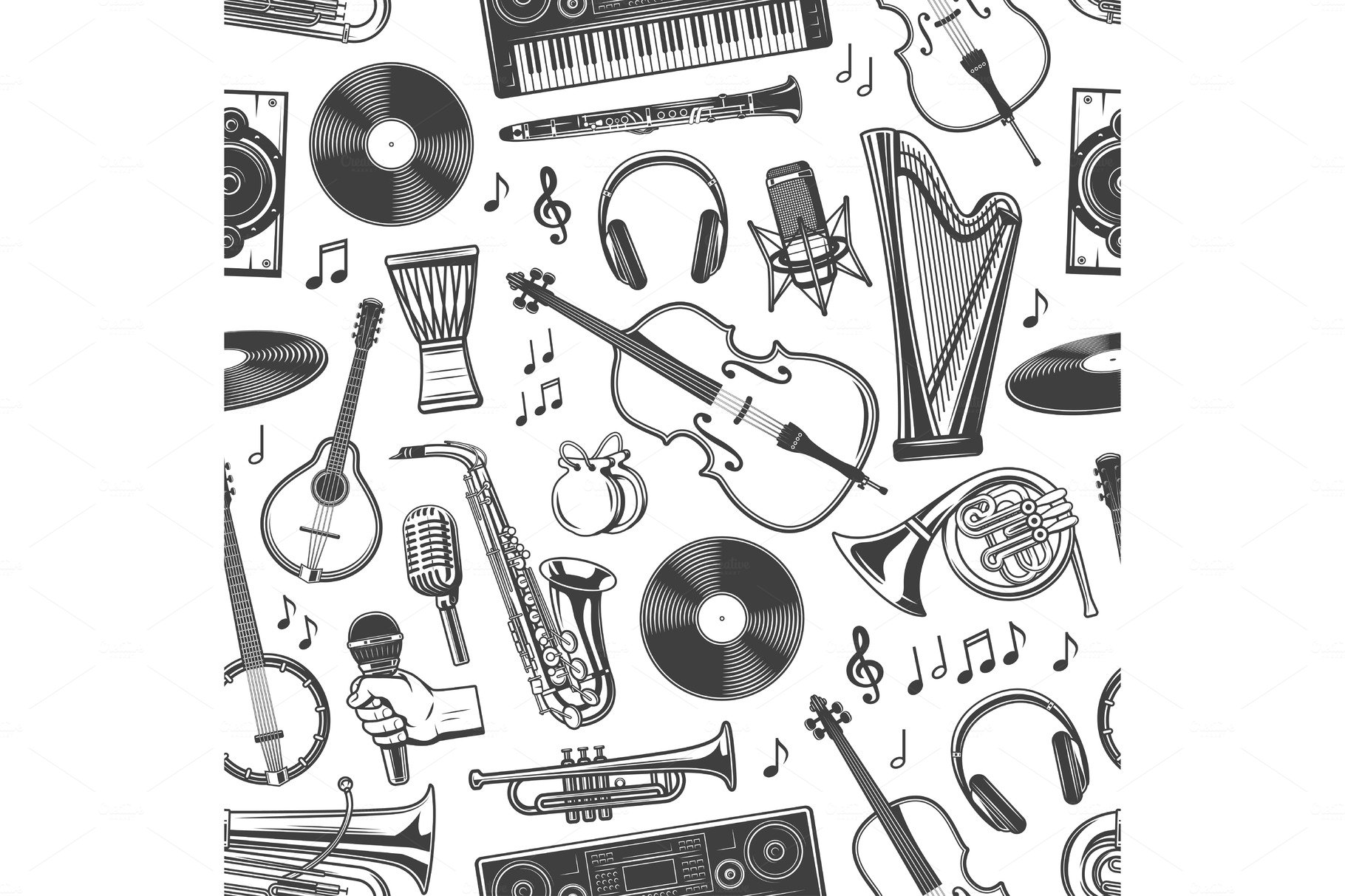 Seamless pattern musical instruments cover image.