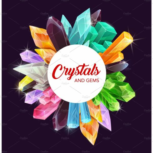 Crystals and gems frame, quartz cover image.