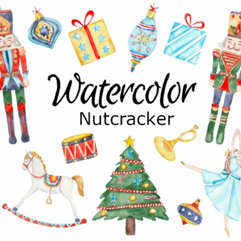 Nutcracker watercolor clipart cover image.