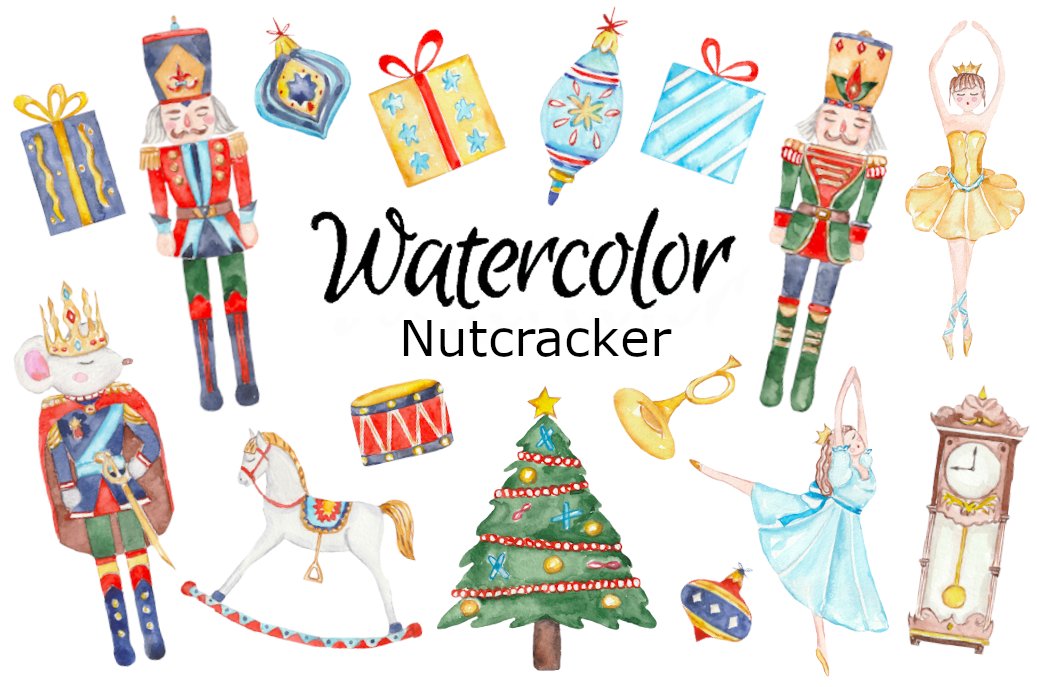 Nutcracker watercolor clipart cover image.