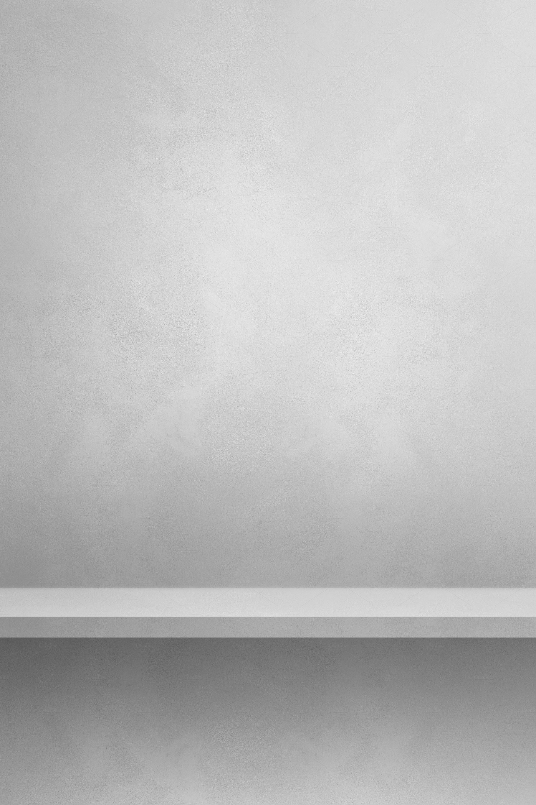 Empty shelf on a white wall. Background template. Vertical backd cover image.