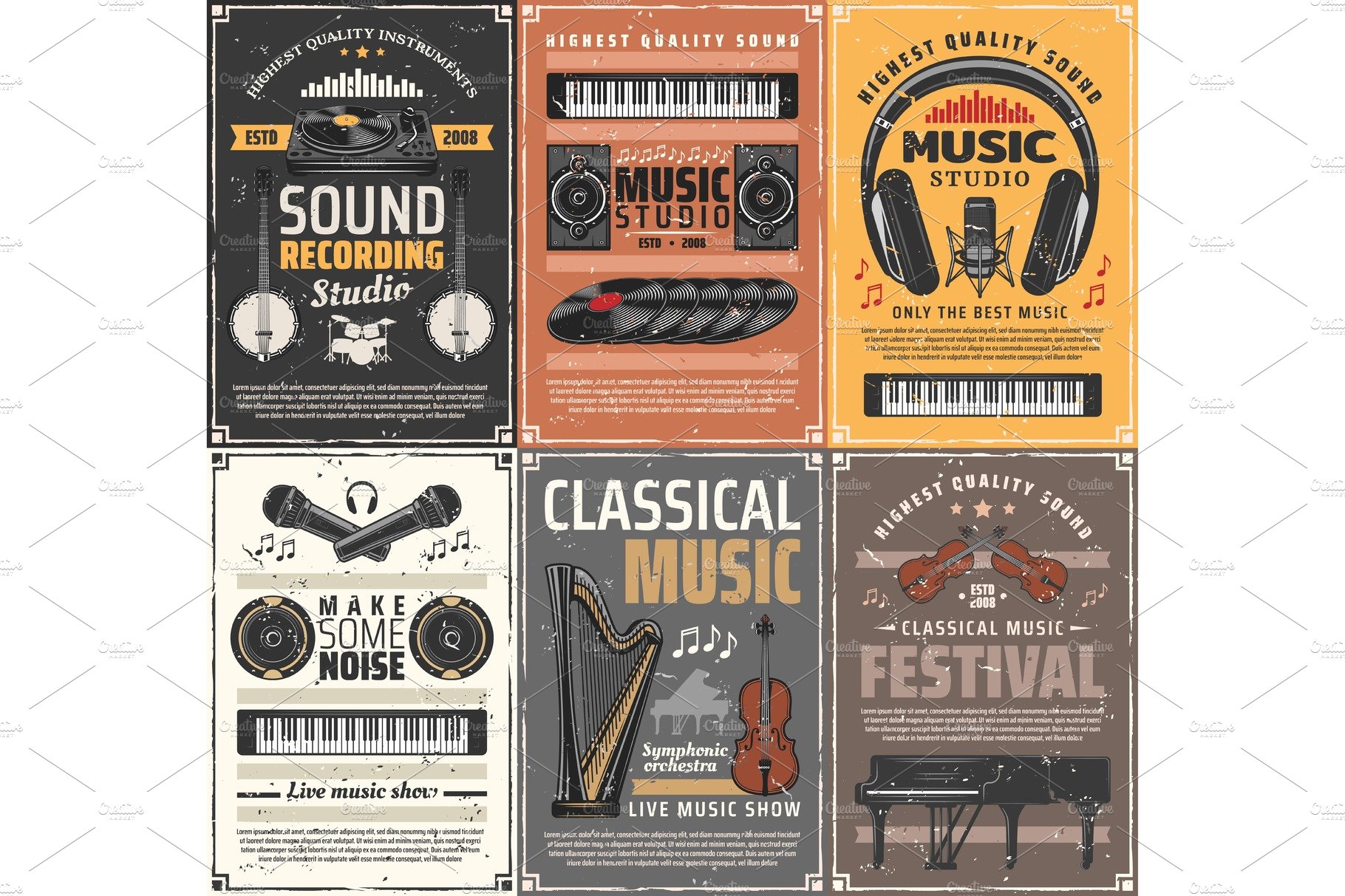 Retro music studio, instruments cover image.